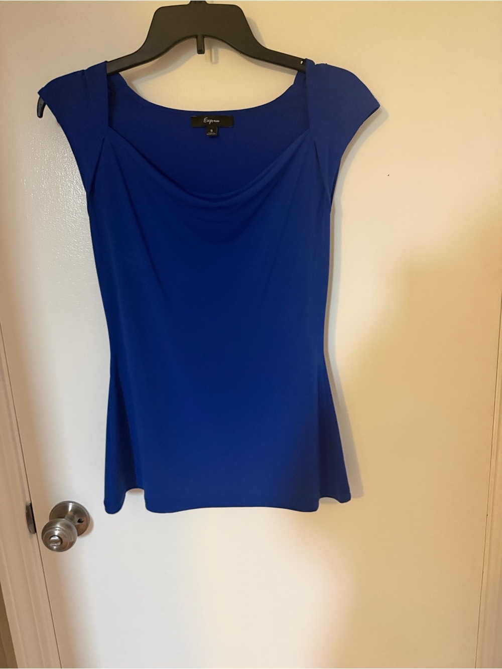 Express Sleeveless Draped Cowl Neck Top in Blue